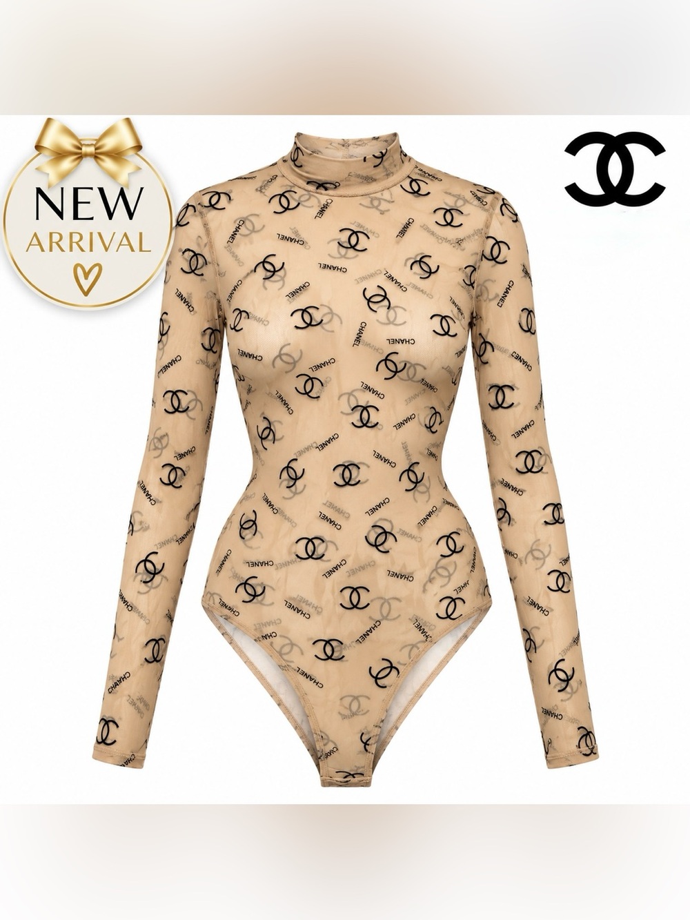 🖤 Women’s Monogram Sheer Mesh Long-Sleeve Bodysuit 🖤